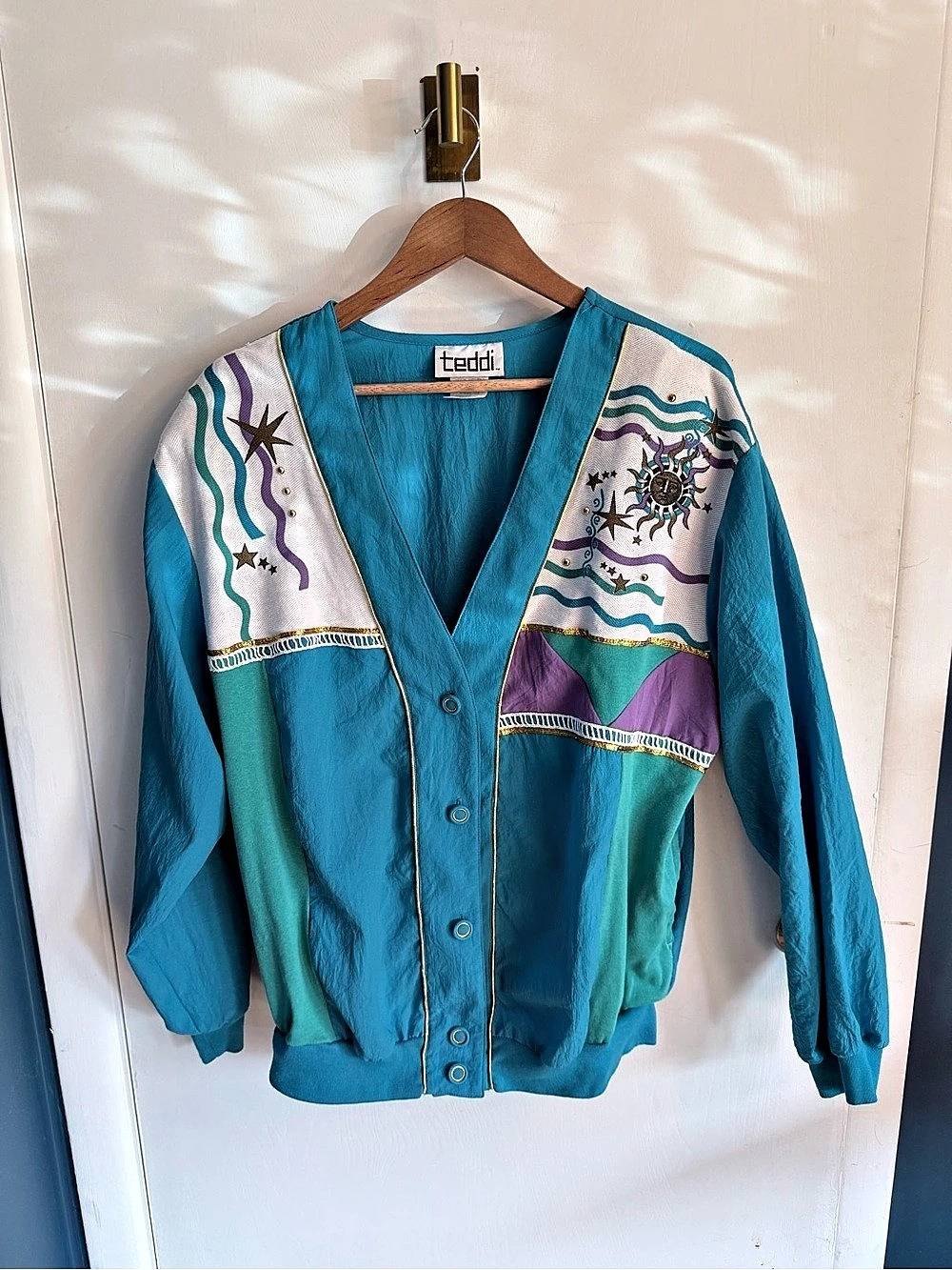 Vintage 90s Teddi celestial embellished V neck track jacket cardigan size XL